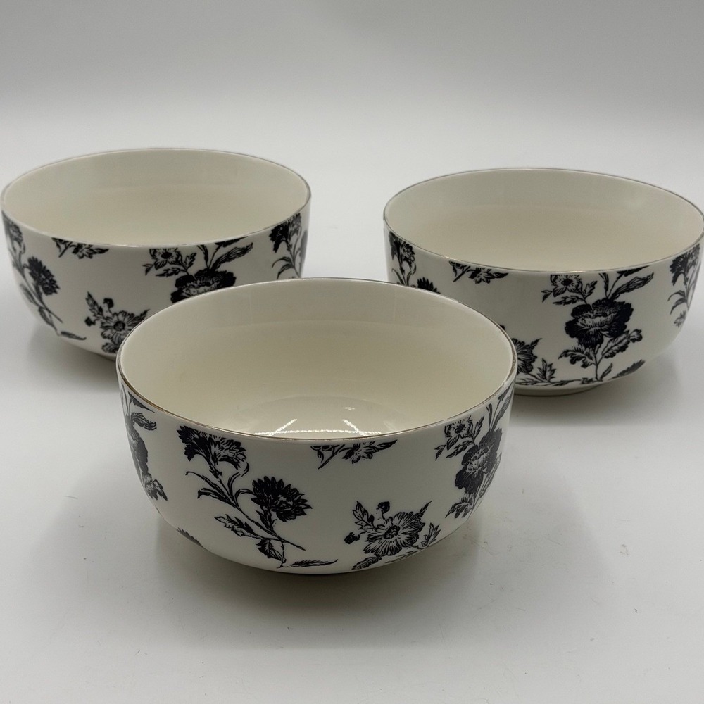 Threshold Porcelain Black Floral Toile Bowls Set of 3 6-Inch Round